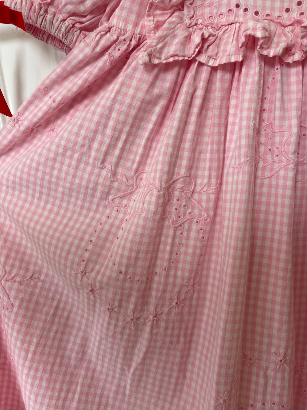 Damson Madder Rhea Puff-Sleeve Midi Dress Pink Gingham Sz US 10 - Picture 12 of 16